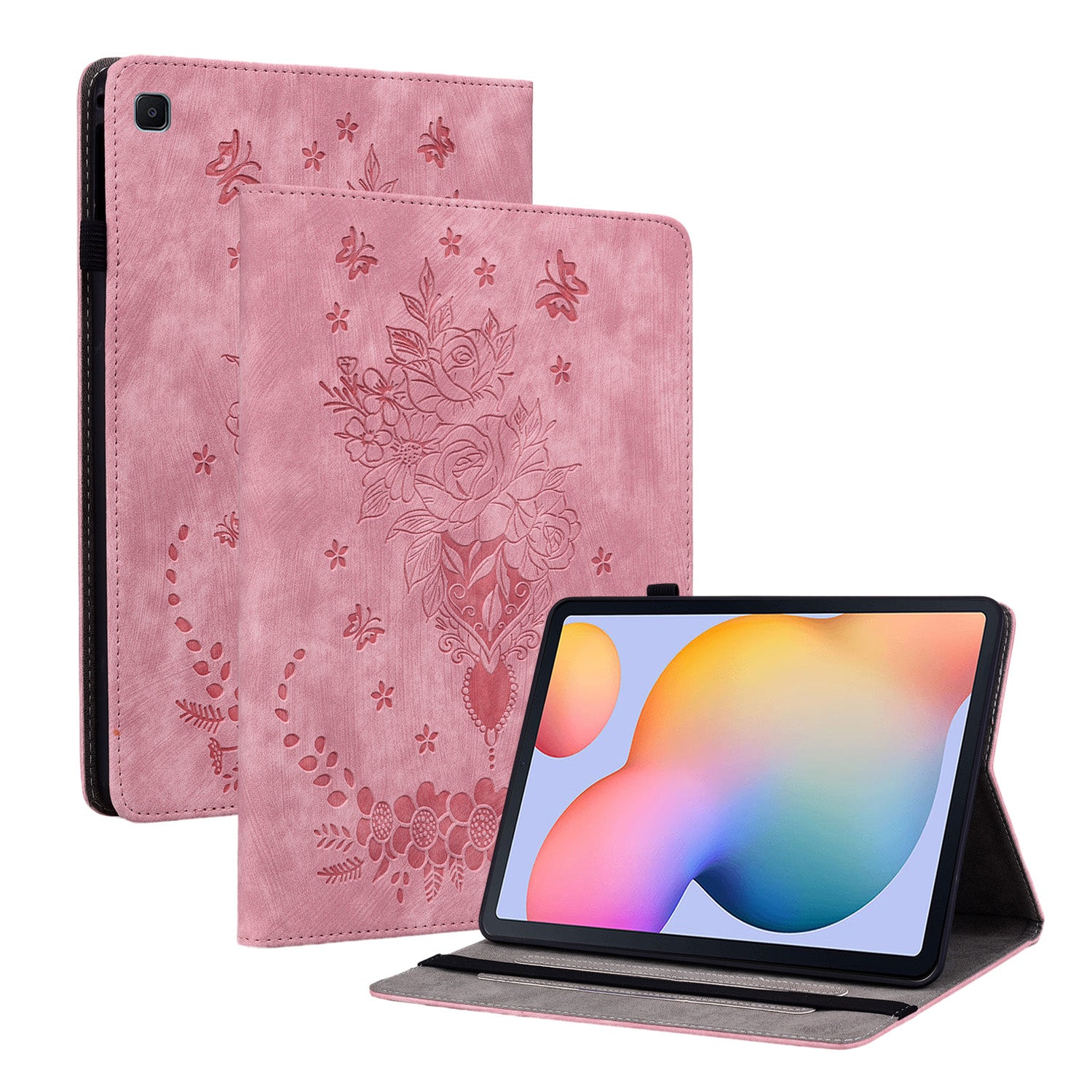For Samsung Galaxy Tab S6 Lite / Tab S6 Lite (2022) Butterfly Rose Imprinted Leather Stand Case Card Holder Tablet Cover For Samsung Galaxy Tab S6 Lite / Tab S6 Lite (2022) Butterfly Rose Imprinted Leather Stand Case Card Holder Tablet Cover